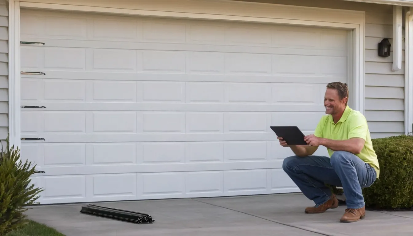 Garage door provider checking the track of a home garage door near Chanhassen